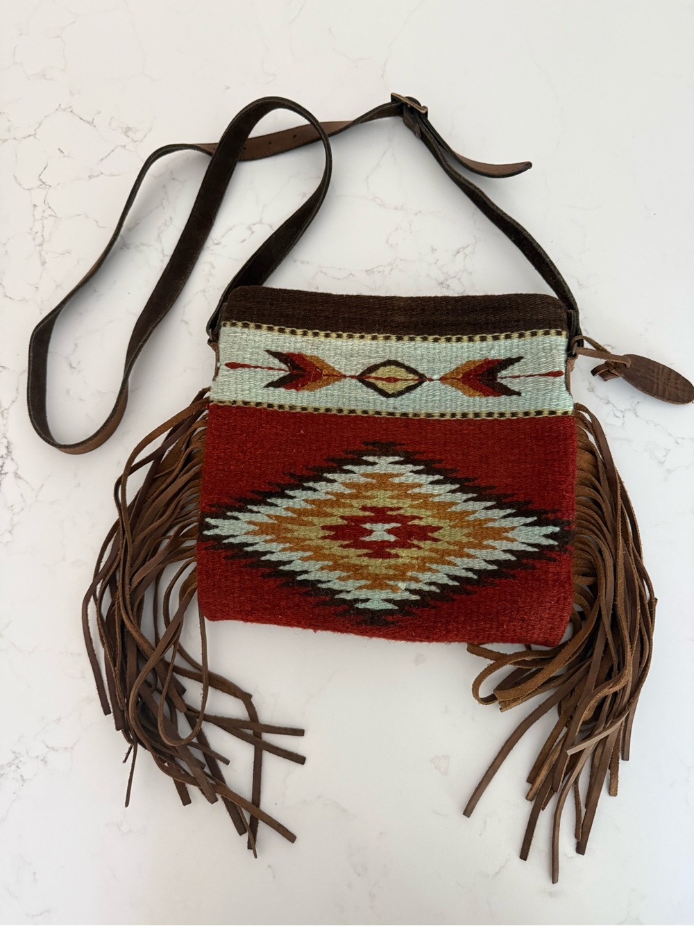 Southwestern Woven Fringe Crossbody Bag in Rust and Brown